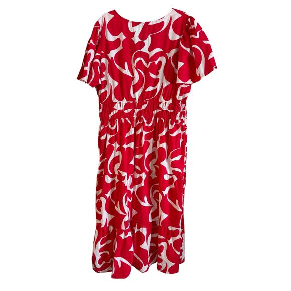 NWT Meadow Rhodes Maxi Dress Short Sleeve Red Floral Size 3X Smocked Waist - Picture 3 of 6